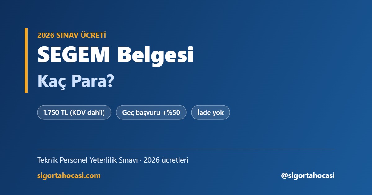 SEGEM belgesi kaç para - 2026 Teknik Personel sınav ücreti 1.750 TL