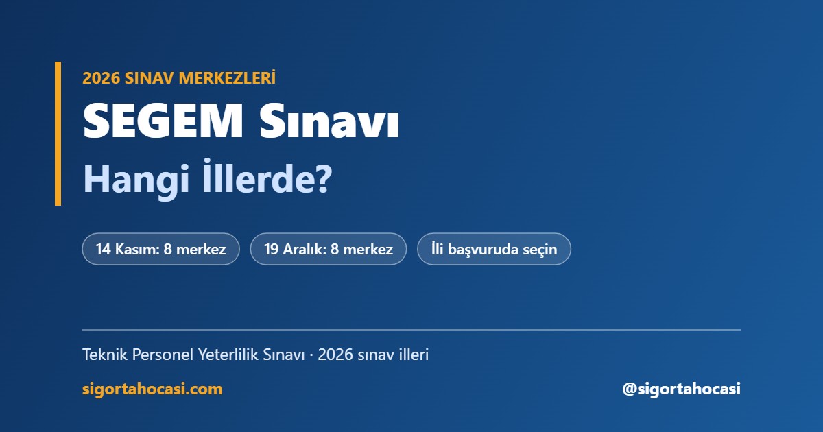 SEGEM sınavı hangi illerde yapılıyor - 2026 Kasım ve Aralık sınav merkezleri